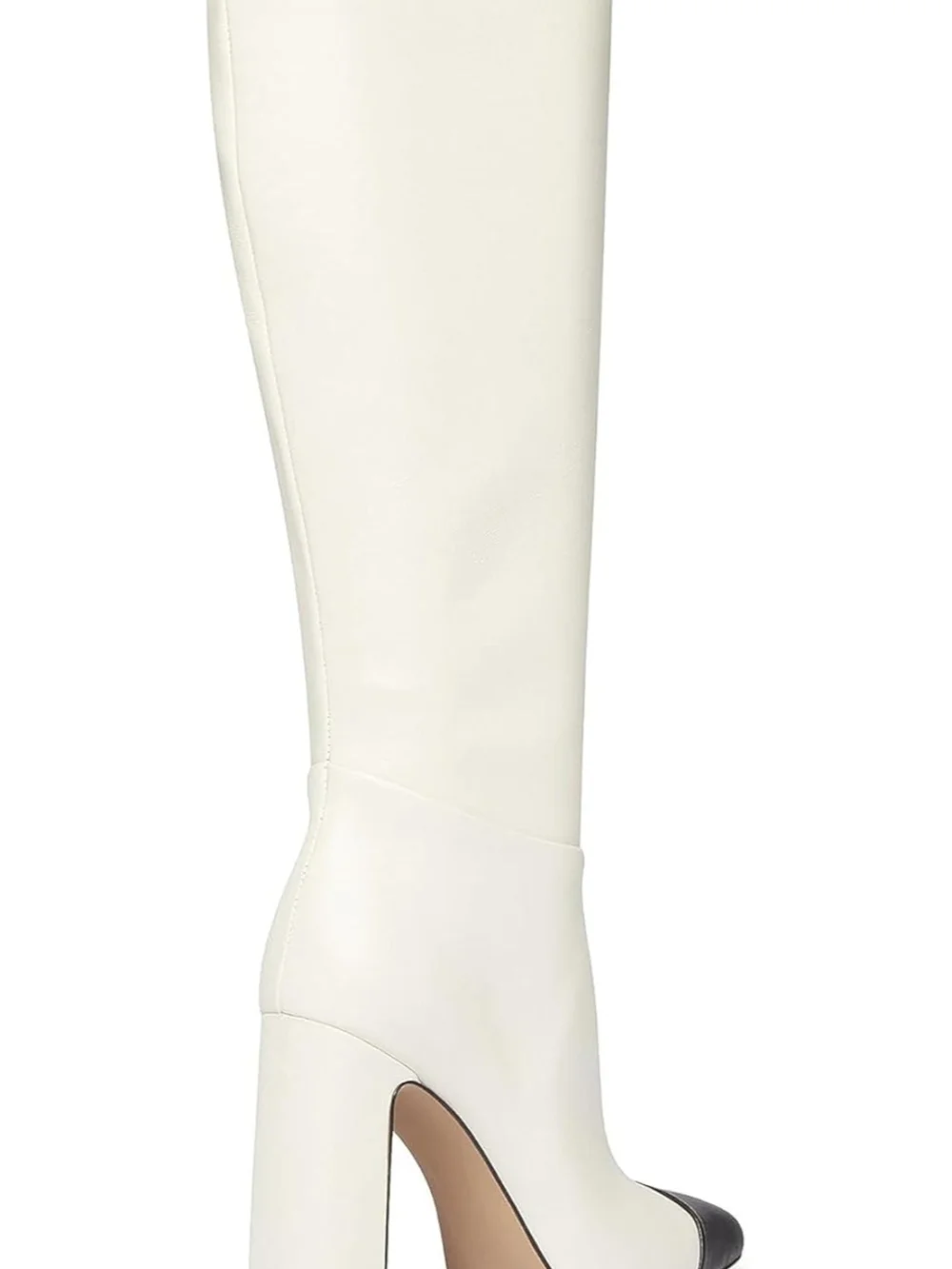 Steve Madden White Knee-High Block Heel Boot with Black Cap Toe